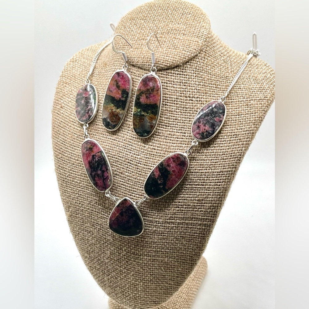 Rhodonite Necklace & Earrings Set